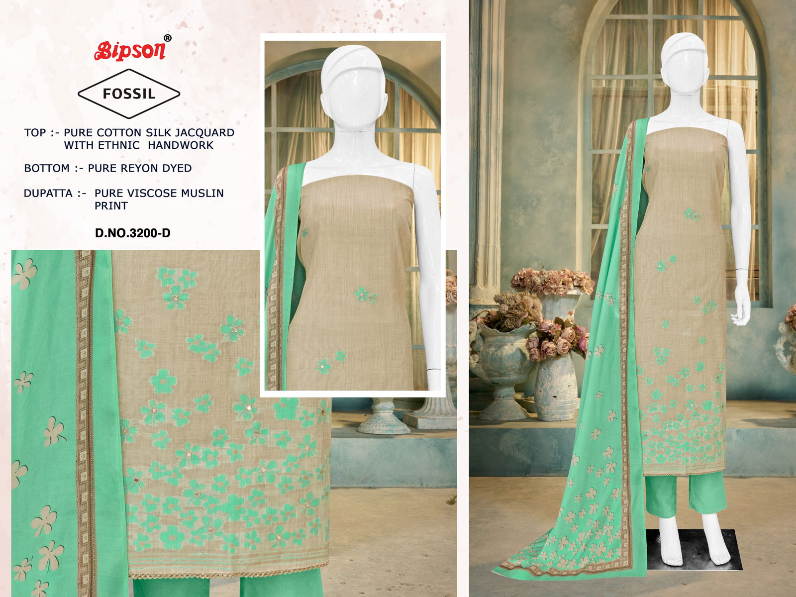 Fossil 3200 By Bipson Cotton Silk Dress Material Wholesalers In Delhi

